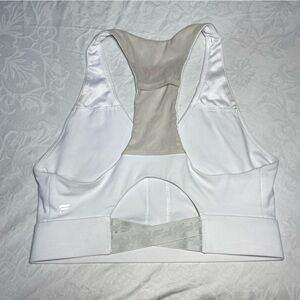 Fabletics V Neck Sports Bra Phone Mesh Pocket Racerback White Womens No Size M